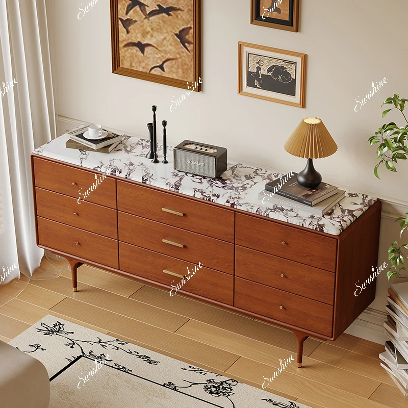 Medieval style, living room, marble dining edge, solid wood foyer storage integrated entrance cabinet