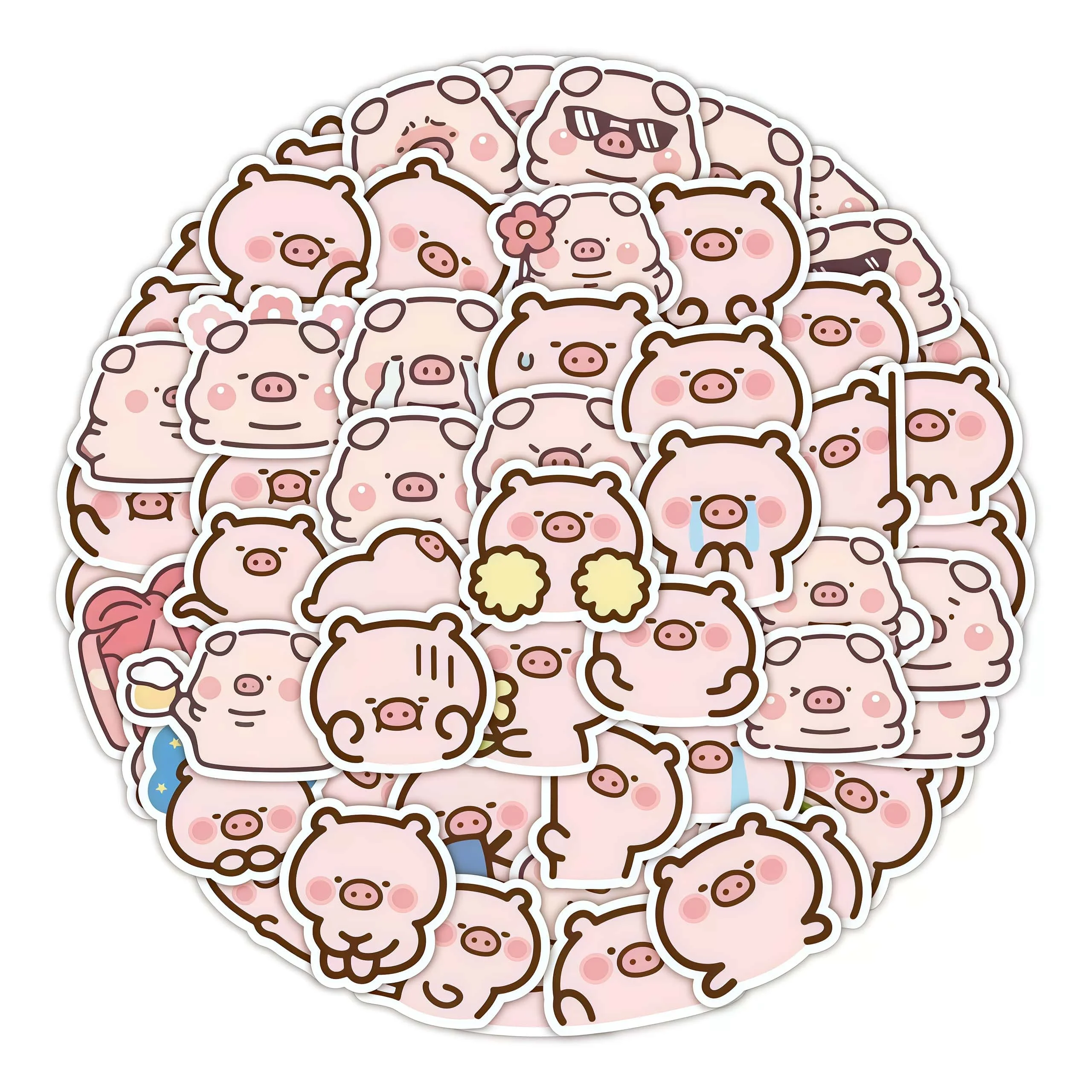 100Pcs Cute Pink Pig Sticker Pack, Kawaii Multi-Expression Cartoon Pig Decals for Journaling, DIY Crafts & Aesthetic Decor
