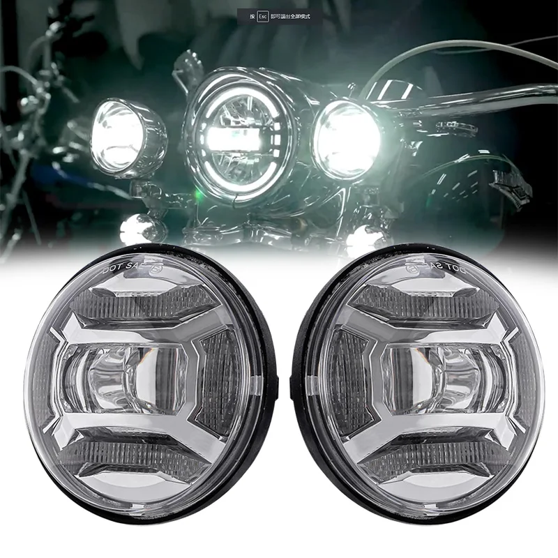 1 Pair 4.5“ 4 1/2 inch Motorcycle LED Fog Passing Auxiliary Light For Harley Road King FLHR Softail Electra Glide Tourin