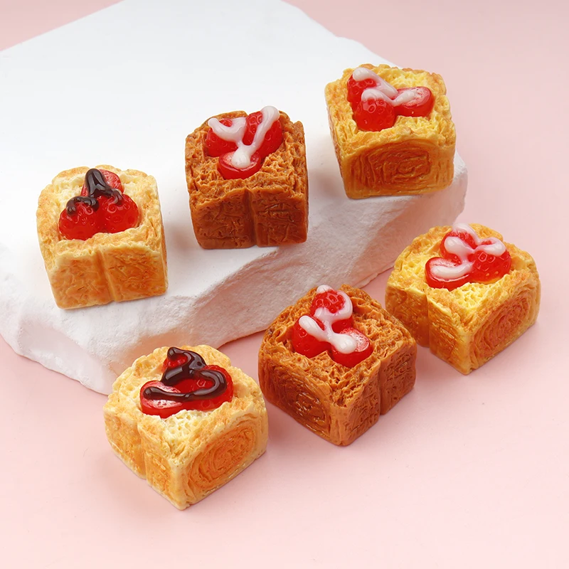 6/60pcs Kawaii Resin Miniature Bread Decor Ice Cream Scene Decoration Toast Fruit Dollhouse Accessories