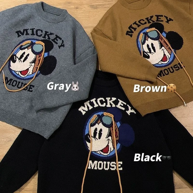 Creative New Kawaii Mickey Print Loose Round Neck Sweater Cute Disney Cartoon Autumn Casual Versatile Drawstring Y2k Sweater image 5