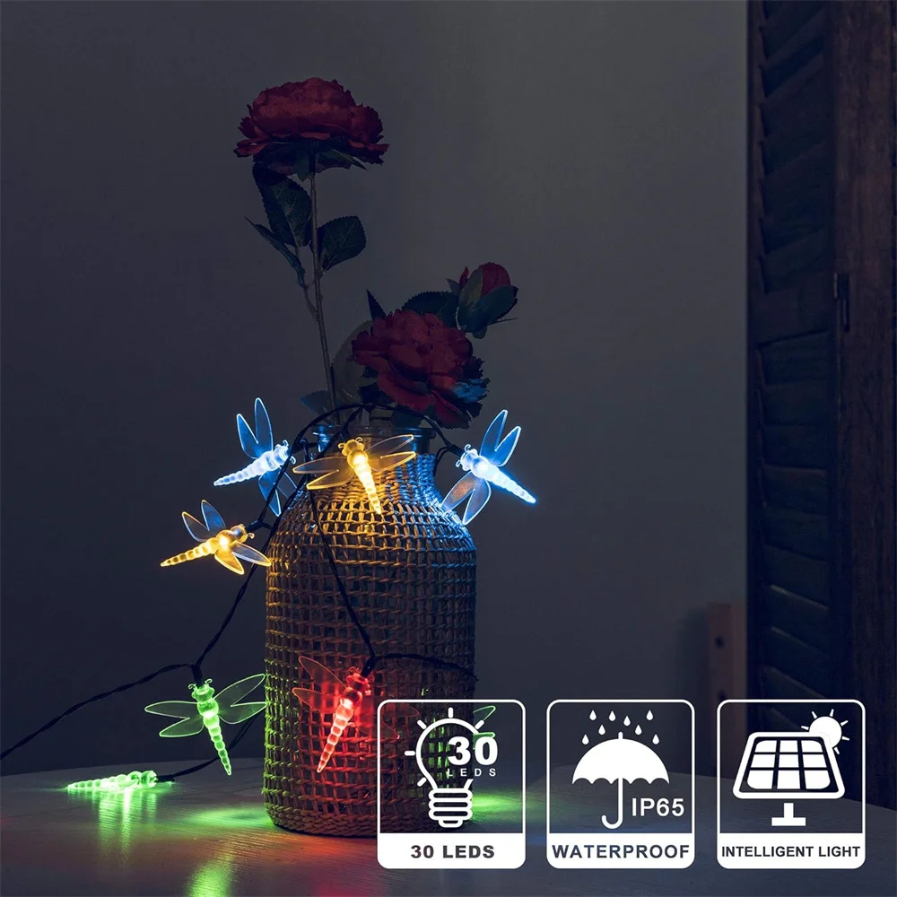 2024 Dragonfly Solar String Lights Outdoor LED Decorative String Lights 8 Modes Solar Powered Fairy Lights for Patio Garden 410