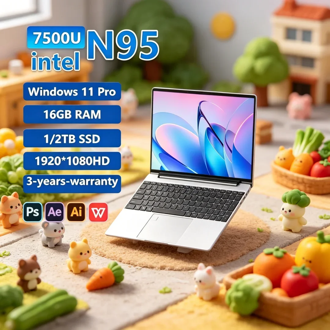 

2026 Exotic Original 15.6" Laptop N95 FHD IPS Display 120 Hz Lucid Ultralear Screen 7500mAh 32GB/2TB SSD Pristine Backlit
