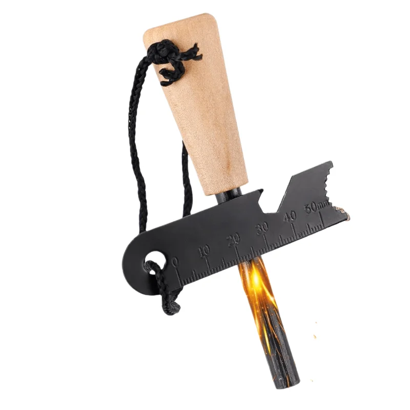 Windproof Fire Starter Lighter with Wooden Handle, Rainproof Ignition Survival Tool for Camping Hiking BBQ,Outdoor Survival Gift - Detail 1