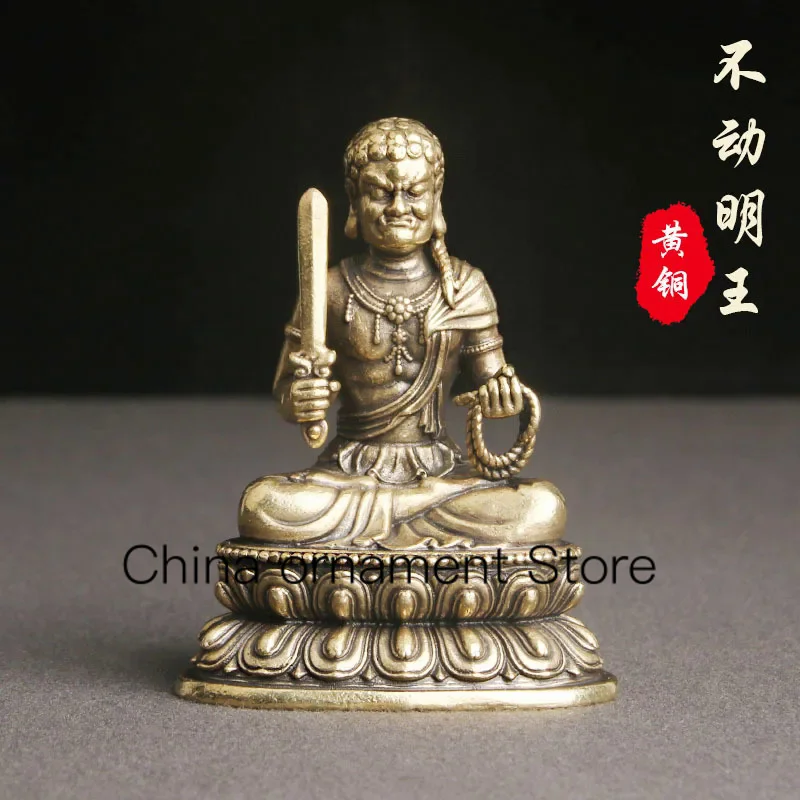 

Retro Brass Fudo Mingwang Buddha Statue Desktop Ornament Religious Deity Statue Crafts Collection Old Bronze Wholesale