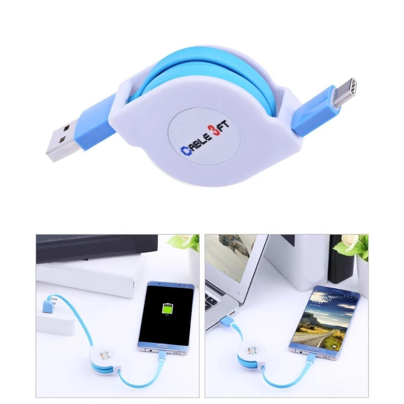 

High Speed USB to Type C Data Cable 10W Anti-winding Cord Telescoping Cable 1m/3.3ft for Phones Tablets & More