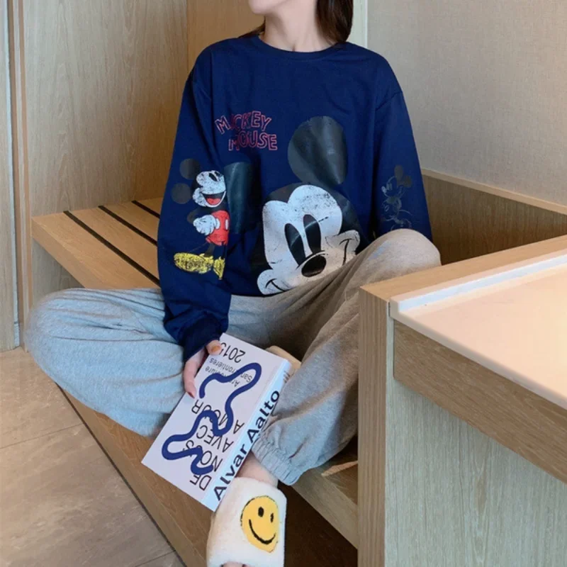 Disney Mickey autumn new pajamas female cartoon cute animation sweet girl pullover loungewear