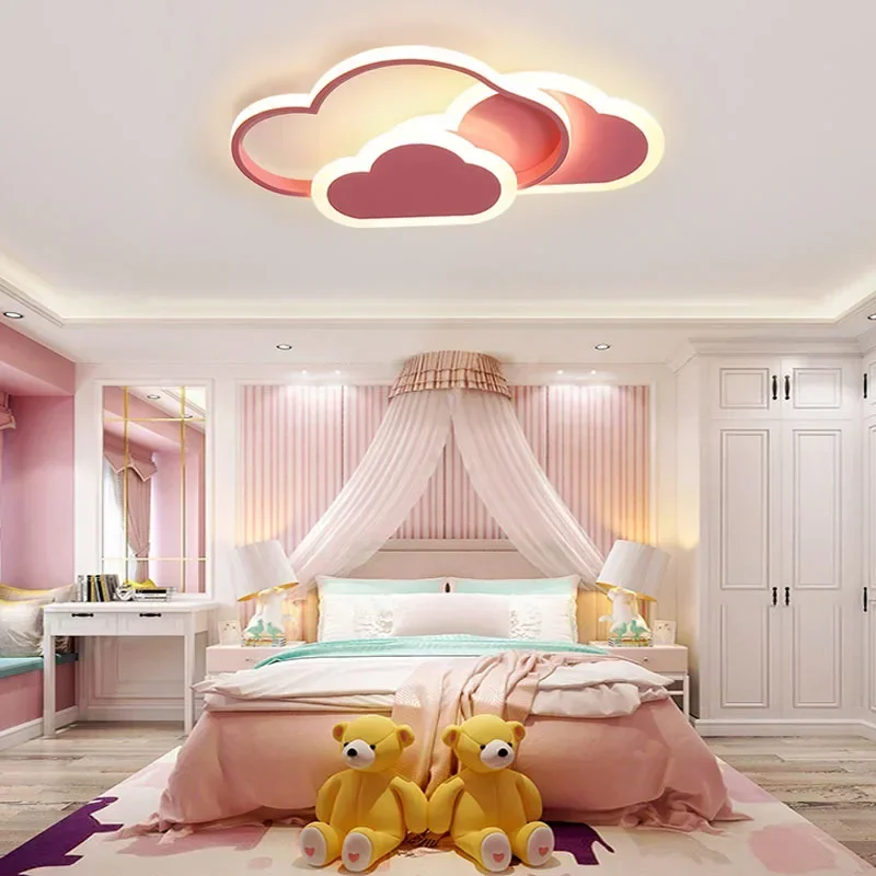 Led Ceiling Lamp for Children Kid Girls Room Bedroom Cloud Ceiling Light Heart Shape Pink Child Kid Chandelier Lustre Luminária