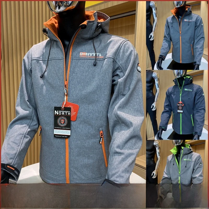 

Nordic Legend Outdoor Men's Fce Lined Waterproof Hooded Soft ell Jaet Autumn Winter Windproof Coat Youth Stand Fit