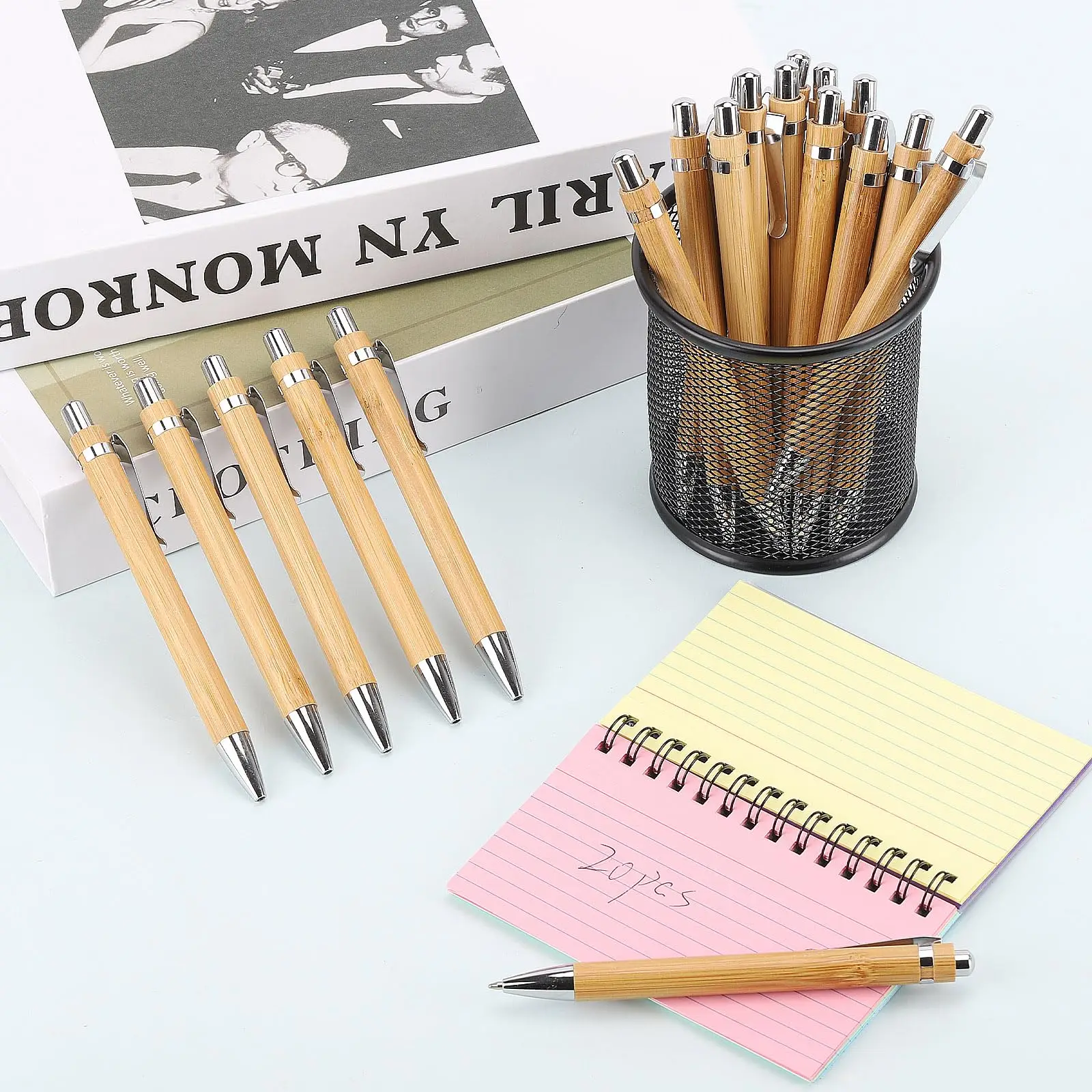 30Pcs Bamboo Wood Ballpoint Pen 1.0mm Bullet Tip Black Ink Signature Ball Pen School Wrting Stationery