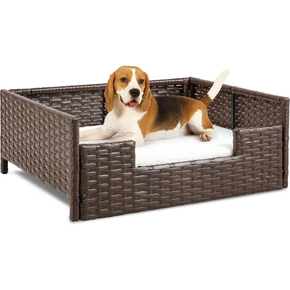

Rattan Dog Sofa Bed with Cushion,Wicker Pet Bed Sofa Couch Indoor Outdoor Water Resistant for Large Medium Small Dogs Cats (24.