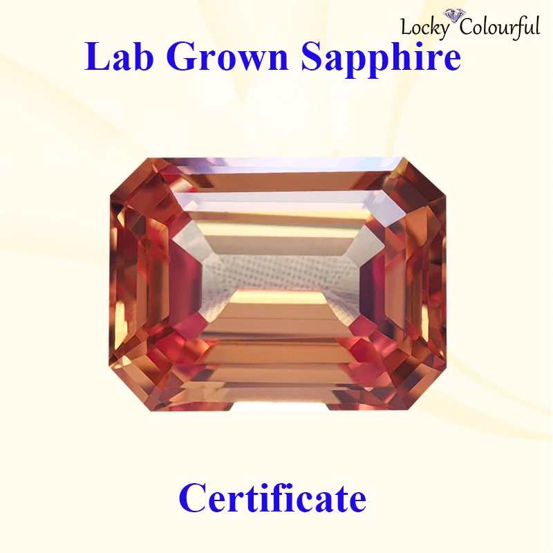 Lab Grown Sapphire Orange Color Emerald Cut VVS1 Charms Beads Selectable AGL Certificate for DIY Jewelry Making Pendant Material