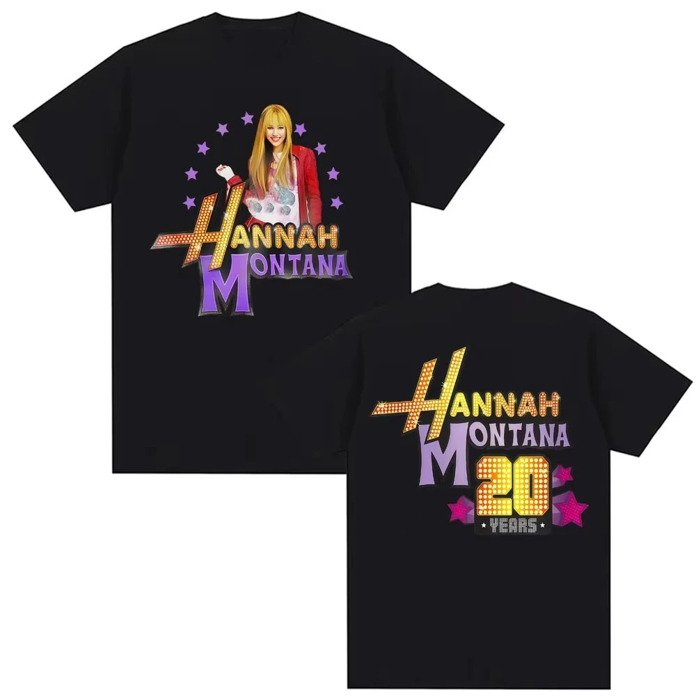 Camisetas con el logotipo del 20 aniversario de Pop Star Hannah Montana, camiseta estética de moda para hombres y mujeres, camiseta de algodón con cuello redondo, camiseta de Hip Hop