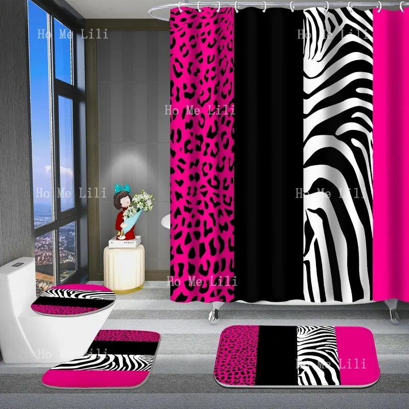 

Poedist 4 Bath Pcs Bathroom Setrosy Leopard Print Bright Style Shower Curtain Sets With Rugsbath Matu Shape Toilet Lid Cover