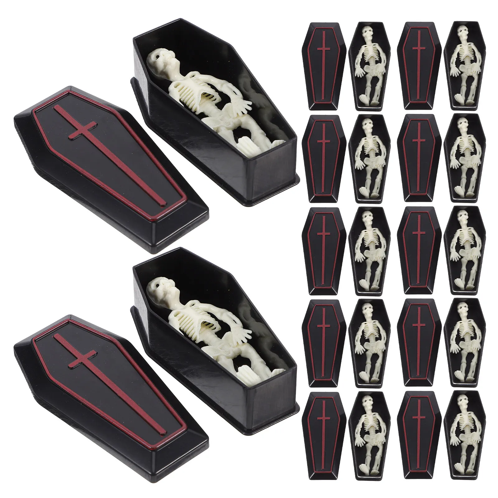 12pcs Mini Plastic Coffin Boxes with Skull Design – Halloween Party Favors, Haunted House Decor