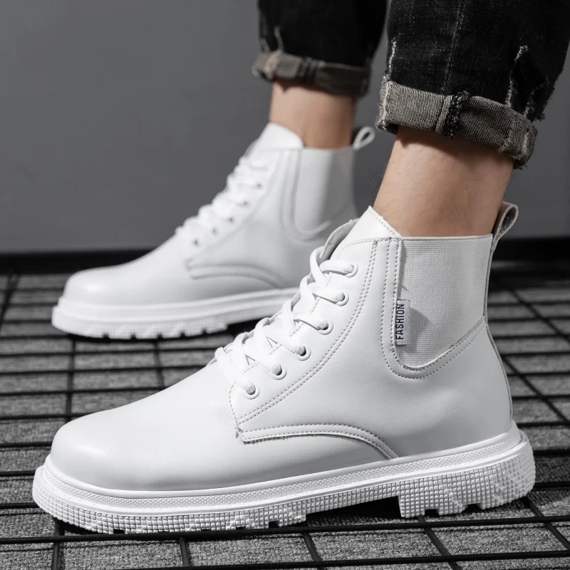 Spring Autumn Classic White Formal Shoes Men Women Ankle Boots Size 35-46 Unisex High-top Casual Work Boots Shoes zapatos hombre