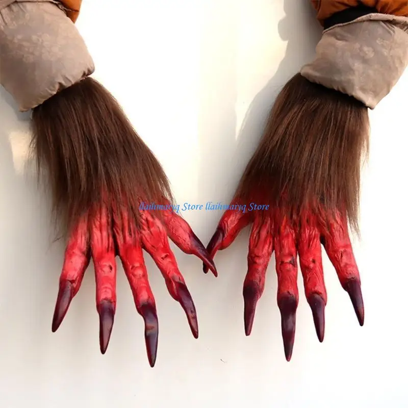 

573B Spooky Wolf Claw Gloves Full Finger Mitten Halloween Gloves for Adult