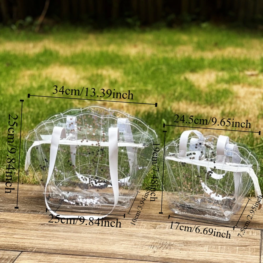 Simple PVC Sequin Beach Bag Large Capacity Cosmetic Bag Shell Shape Handbag Seaside Beach Organizer Swimming Storage Bag Outdoor