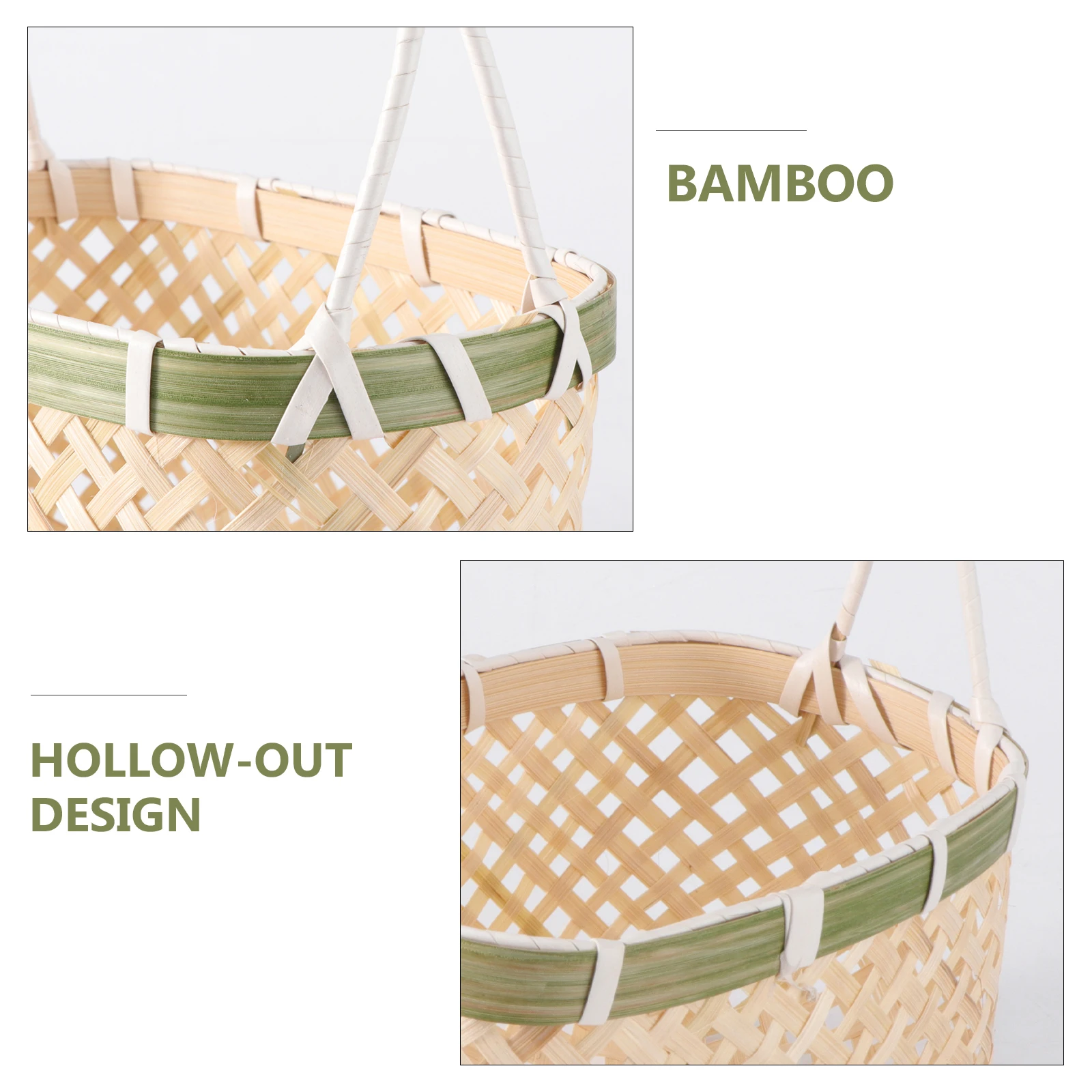 

Bamboo Basket Large Capacity Storage Snack Container Hollow Out Portable H Fruit Veggie Washing Picnic Camping Family
