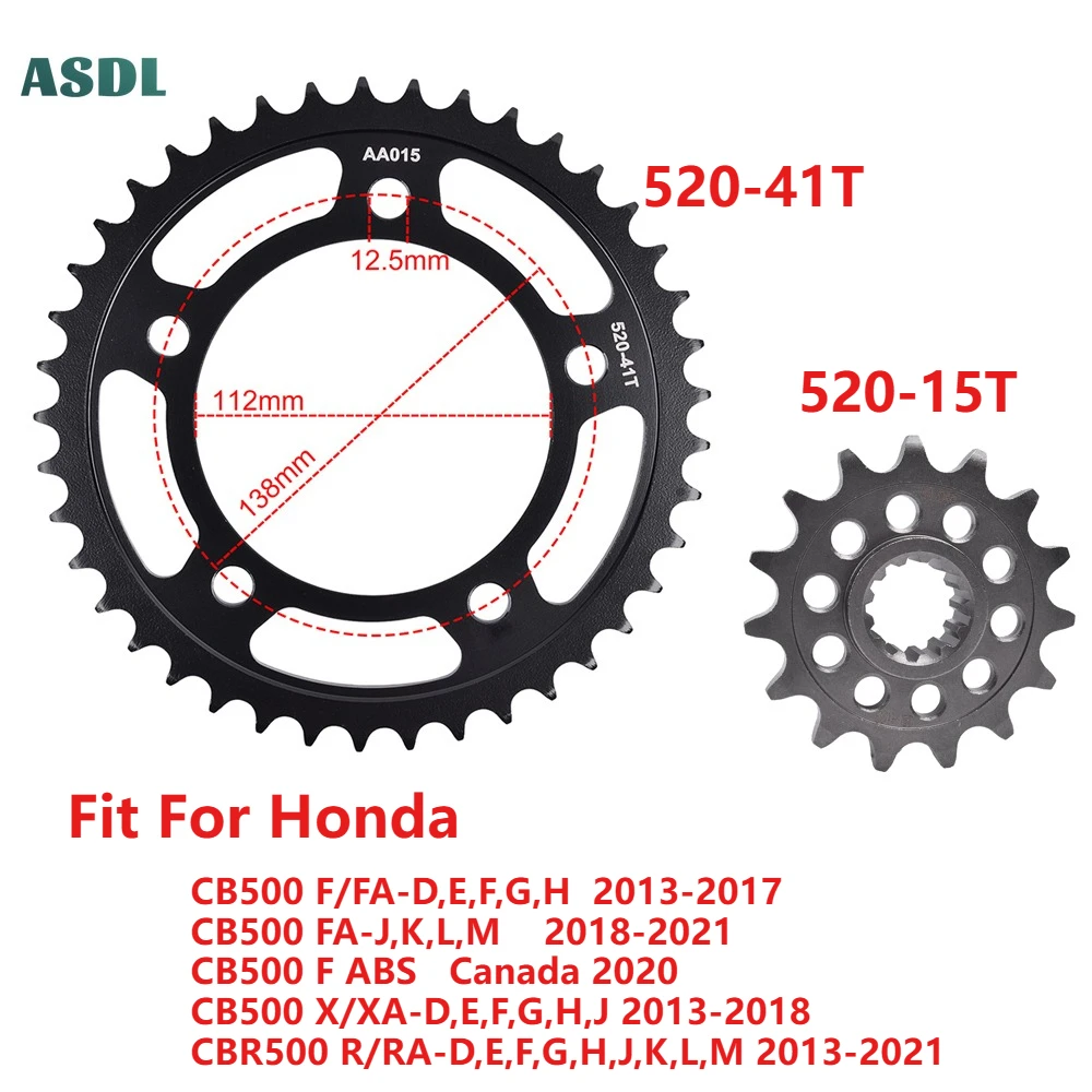 

520 41T 15T Motorcycle Gear Wheel Front and Rear Sprocket for Honda CB500 F/FA CB 500 CBR500 R/RA 2013-2021 520 41T 16T NC750