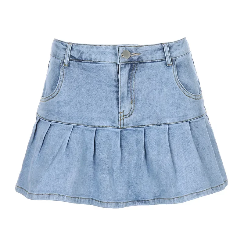 Frauen Kurzer Rock Denim A-Linie Schlanke Röcke Fit Sexy Plissee Feste Beiläufige Regelmäßige Elegante Splice Hohe Taille Shorts 2023 Neue