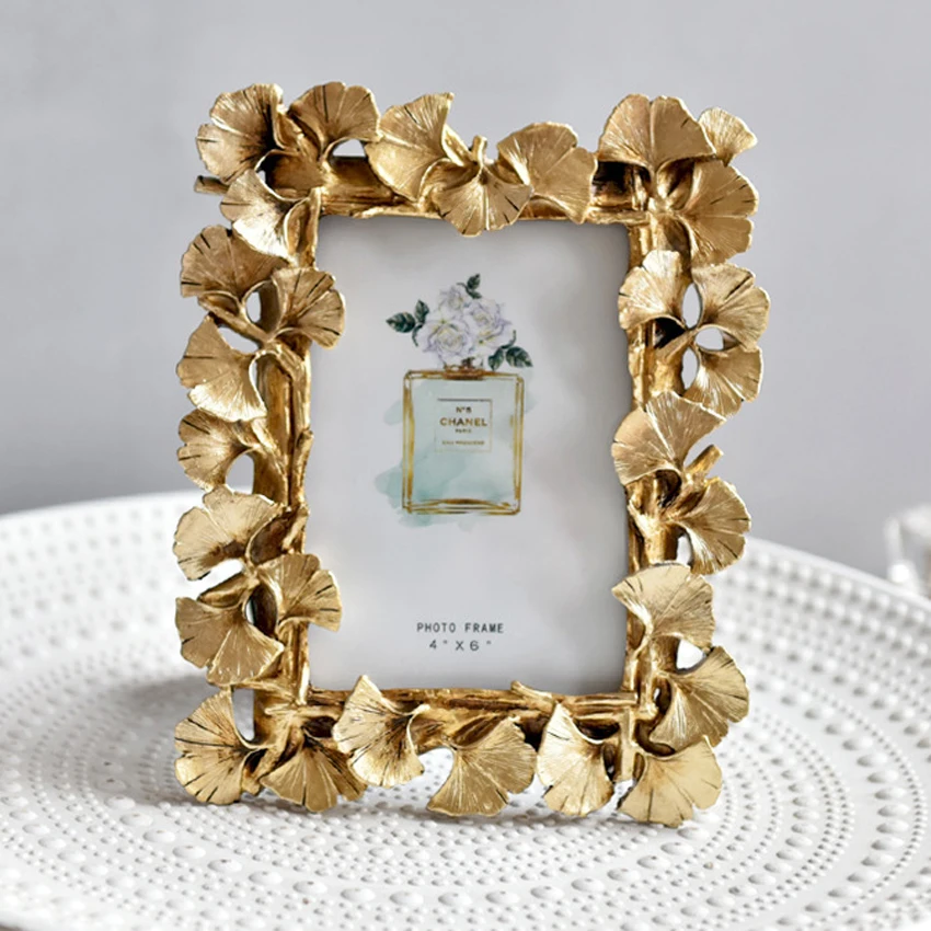 Creative Retro Golden Picture Frame American Ginkgo Leaf Suitable for Decorative Painting 4 Inch 6 Inch Photo Frame