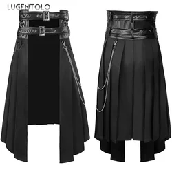 Men Punk Pleated Skirt Dark Steam Gothic Asymmetric Rock Party Men's Fahsion Black Chain Dance Fashion New Skirts