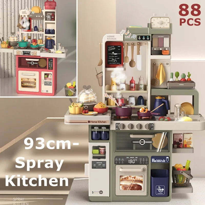 93cm großes Küchen spielzeug Kinderspiel haus Küchen geschirr Set Simulations spray Baby Mini Essen Kochen Weihnachts geschenke Mädchen Spielzeug