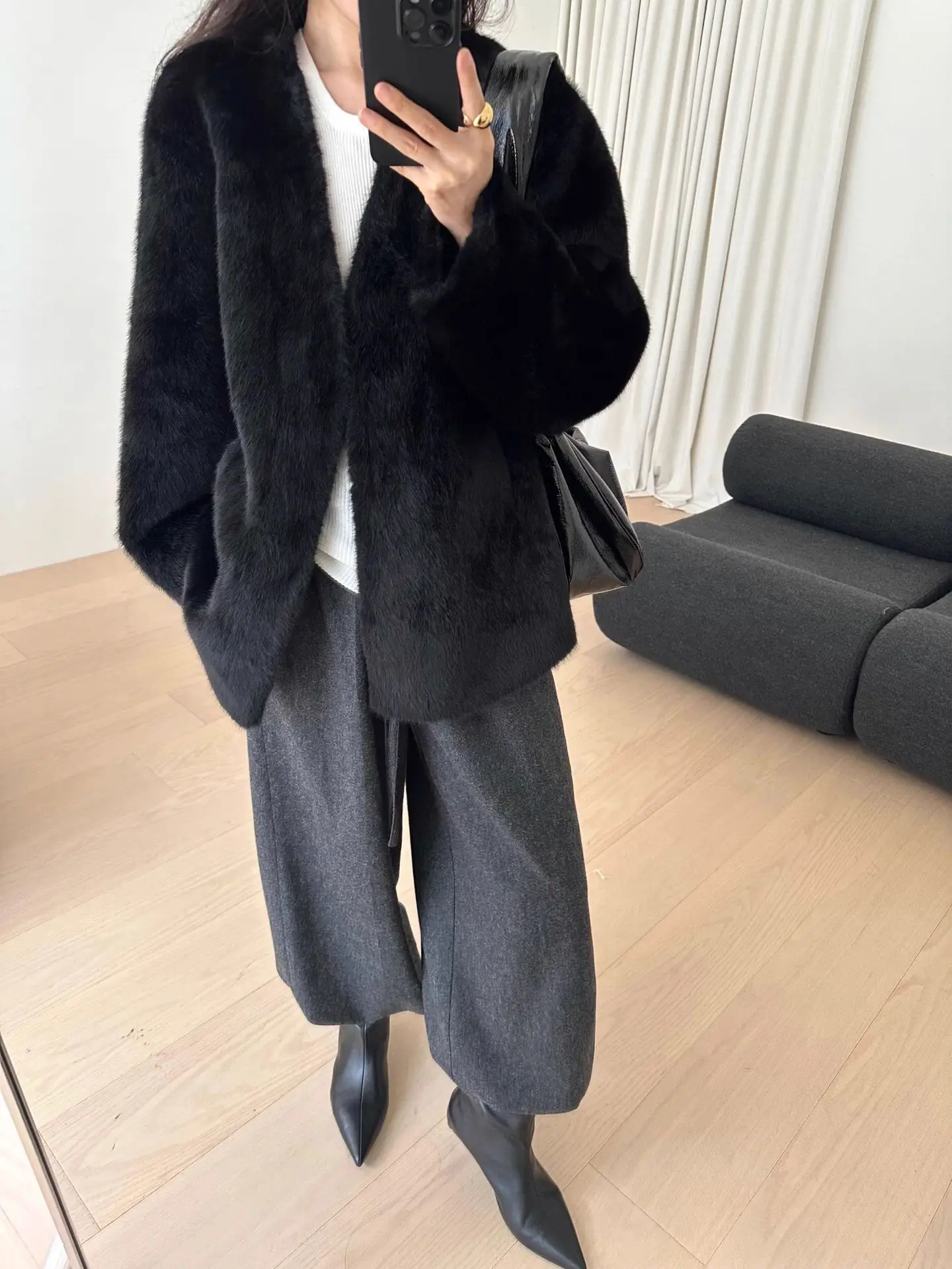 الخريف والشتاء جديد الخامس الرقبة فو فرو المنك مركب قطعة واحدة معطف الفرو للنساء أنماط المتوسطة والطويلة #6