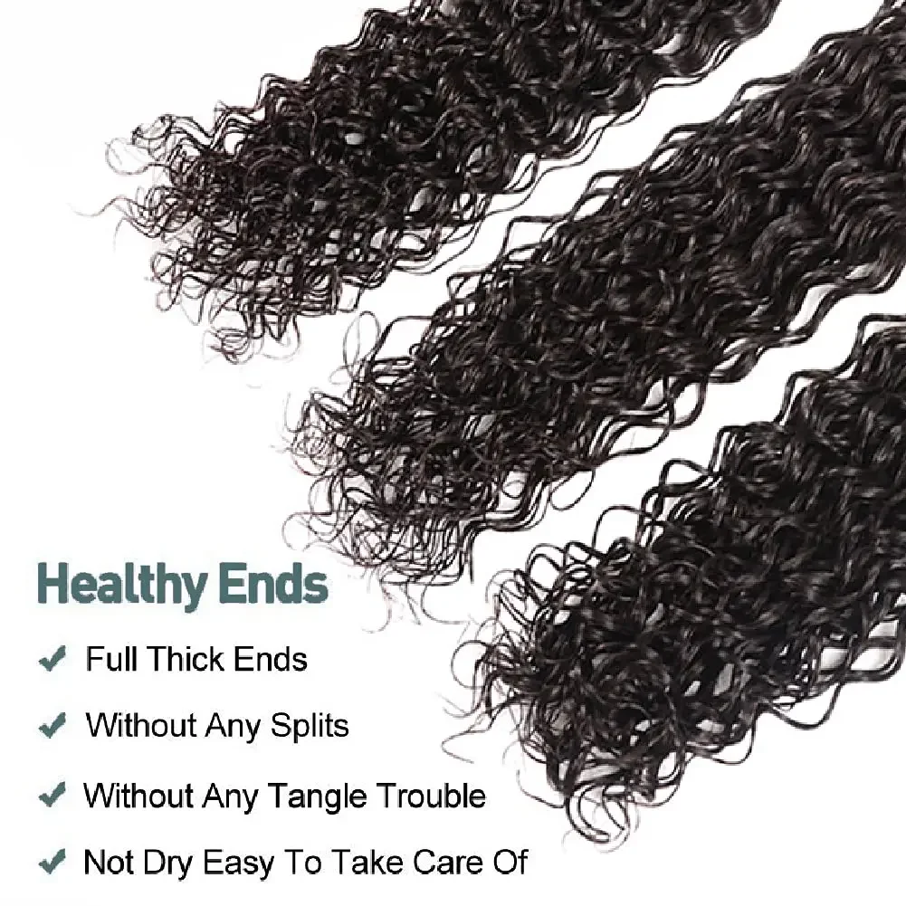 Bundles de cheveux humains bouclés Deep Wave, cheveux brésiliens noirs, cheveux humains Remy, 100% cheveux humains naturels, 3 faisceaux