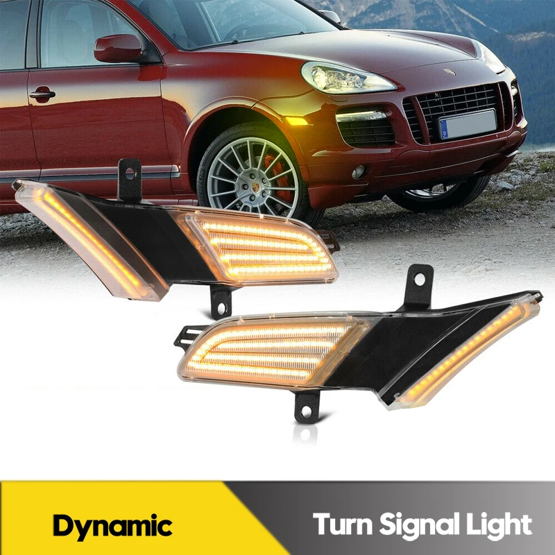 

2Pcs No Error LED Dynamic LED Side Marker Lights For Porsche Cayenne 957 2007-2010 Turn Signal Blinker Lamps Car Accessories