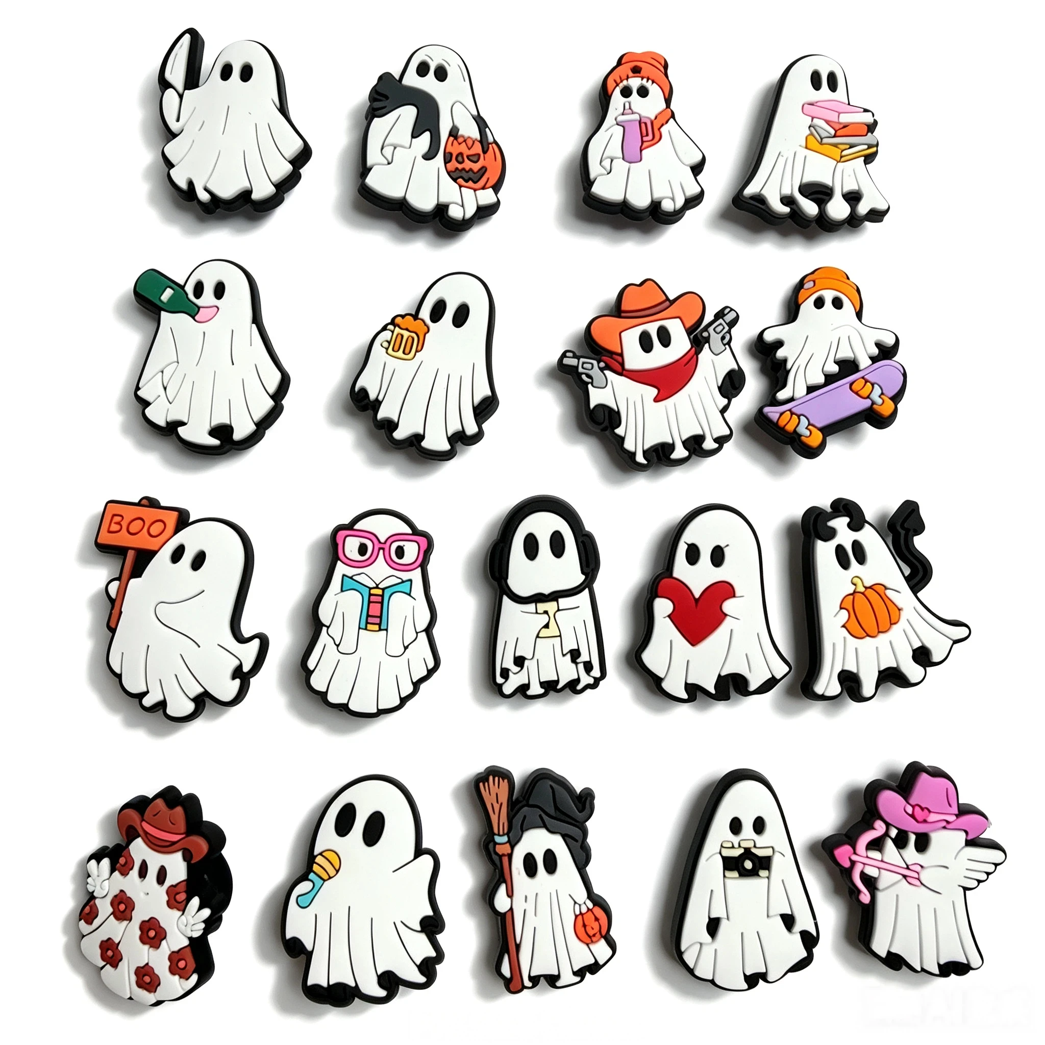 18-100Pcs Halloween Ghost Sandal Buckle Charms Pumpkin Adult PVC Garden Shoe Accessories DIY Holiday Phone Case