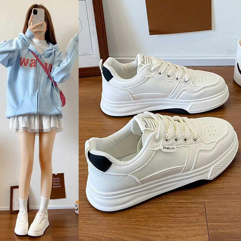 

2025 New Women's Platform Sneakers Leather White Casual Shoes, Trendy Versatile Walking Tennis Shoes For Women Autumn
