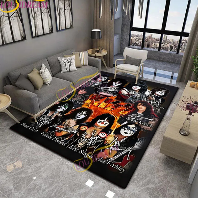 American Music Kiss Band Modern Square Living Room Non slip Room Floor Mat Computer Chair Area Multi functional Non slip Carpet