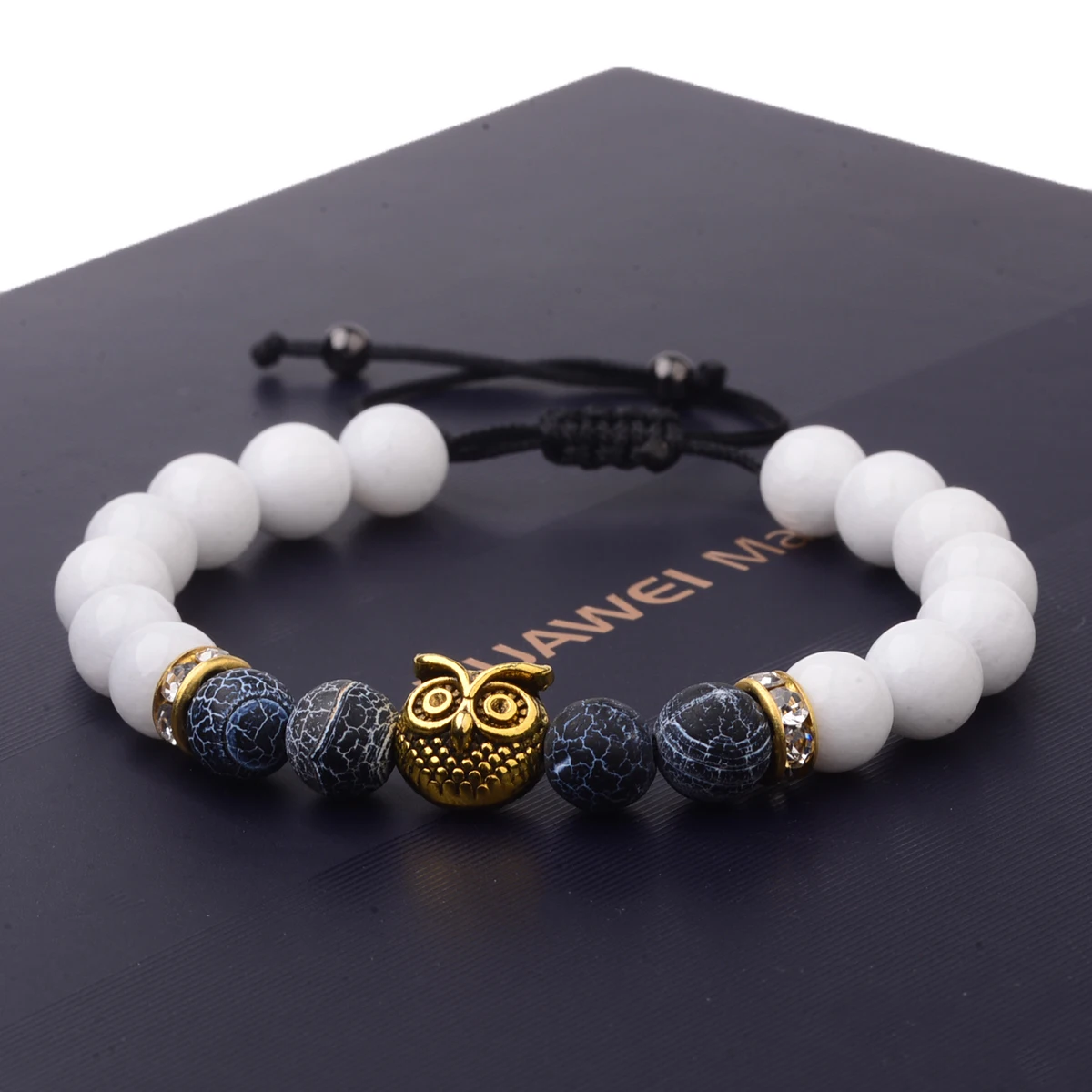 Natural Stone Beads Braied Bracelet Small Round Hematite Bracelet for Women Men Handmade Owl Beads Bracelet Yoga Jewelry