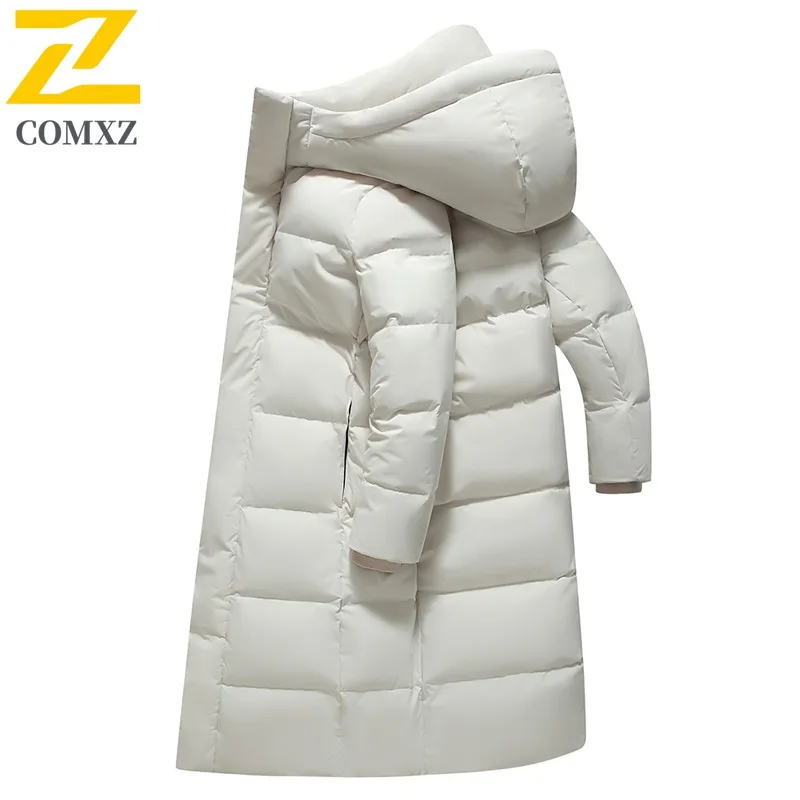 COMXZ Jaket Pria Kasual Berkerudung untuk Kerja Luar Ruangan, Parka Tebal Hangat Desain Warna Solid, Nyaman Ringan, Mantel Musim Dingin