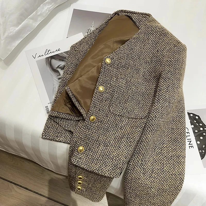 Vestes élégantes pour femmes, manteau chic à simple boutonnage, vêtements d\'extérieur courts pour femmes de bureau Harajuku, manches longues,