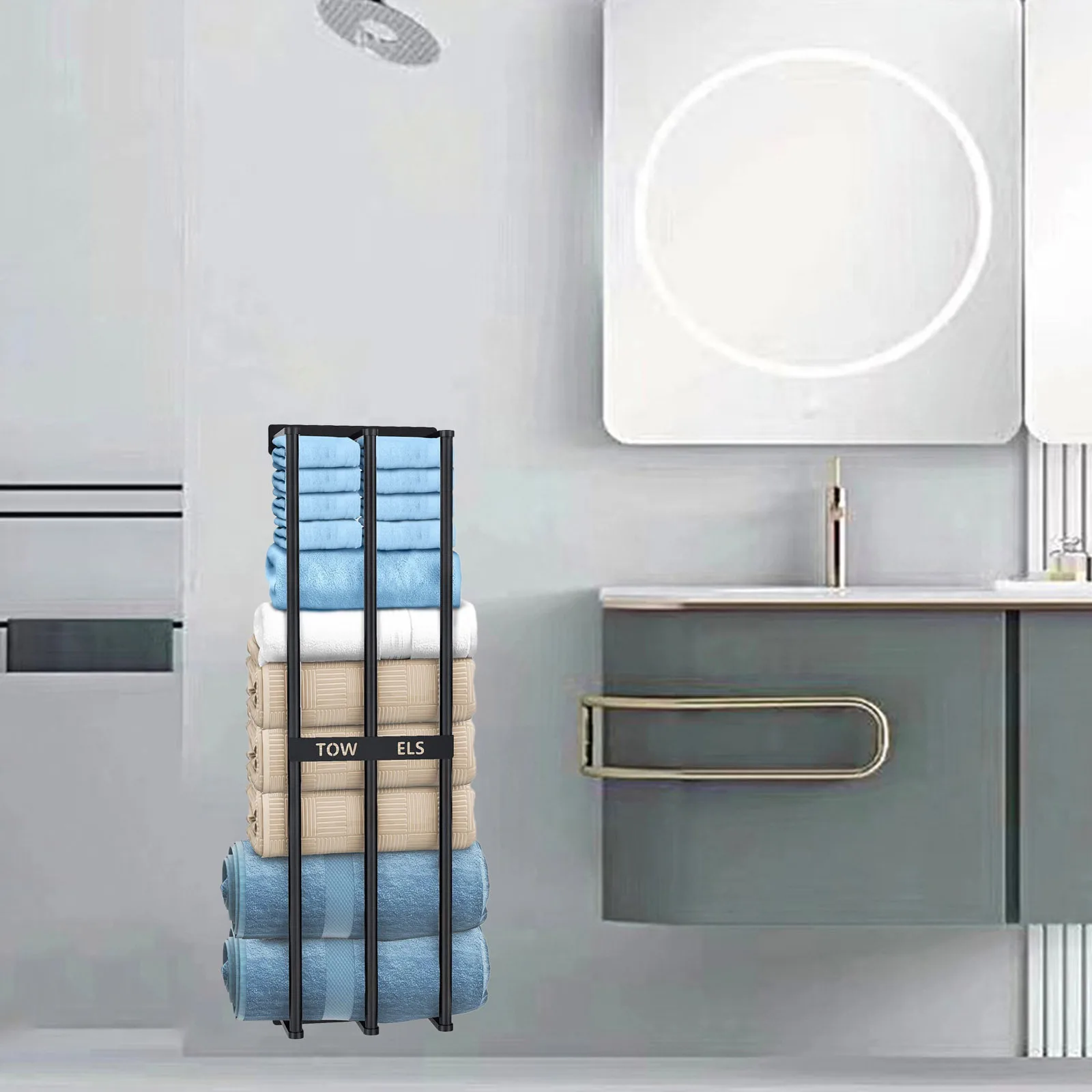 

Wall Mounted Metal Bathroom Towel Rack Elegant Towels Sign Space Saving Organizer Easy Clean Home Towel Organizer