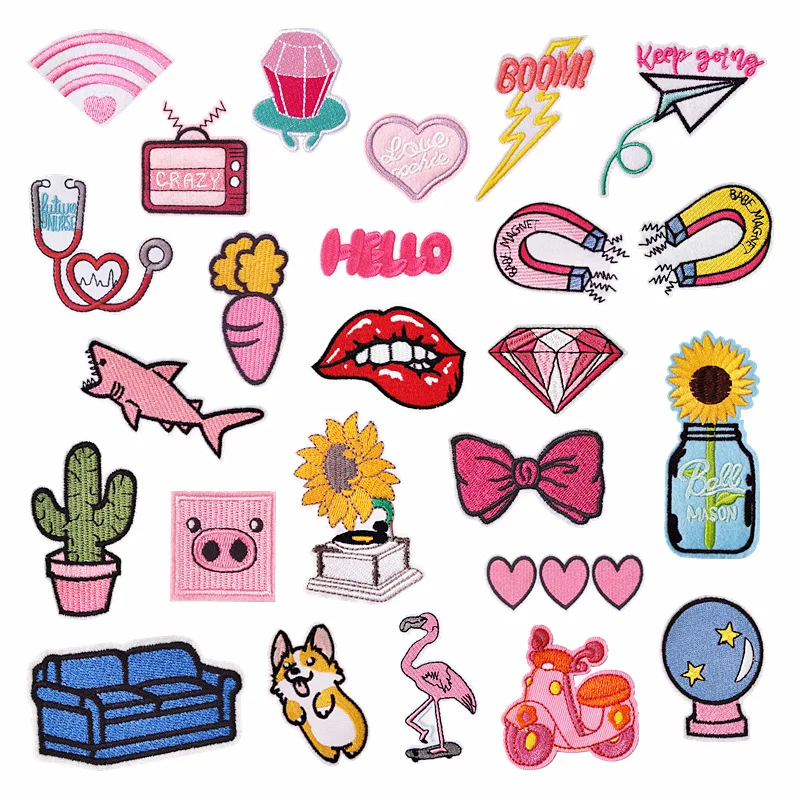 Carnival Pink Lady Cute Home Popular Embroidered Logo Garment Accessories Cloth Sticker Patches Iron-on Bag Clothing For Kid DIY