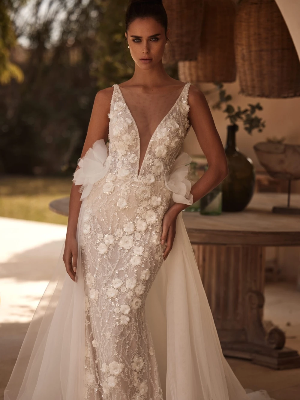 الساحرة مطرز الدانتيل ثلاثية الأبعاد زهرة فستان الزفاف الوهم العميق الخامس الرقبة حورية البحر فستان زفاف طويل 2026 فساتين مخصصة جديدة للعروس