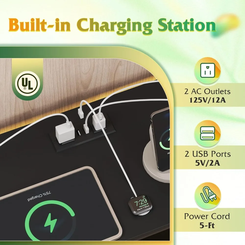 مركز ترفيهي لأجهزة التلفاز مقاس 55-65 بوصة مع أضواء LED ومحطة شحن وطاولة وحدة تحكم الوسائط #4