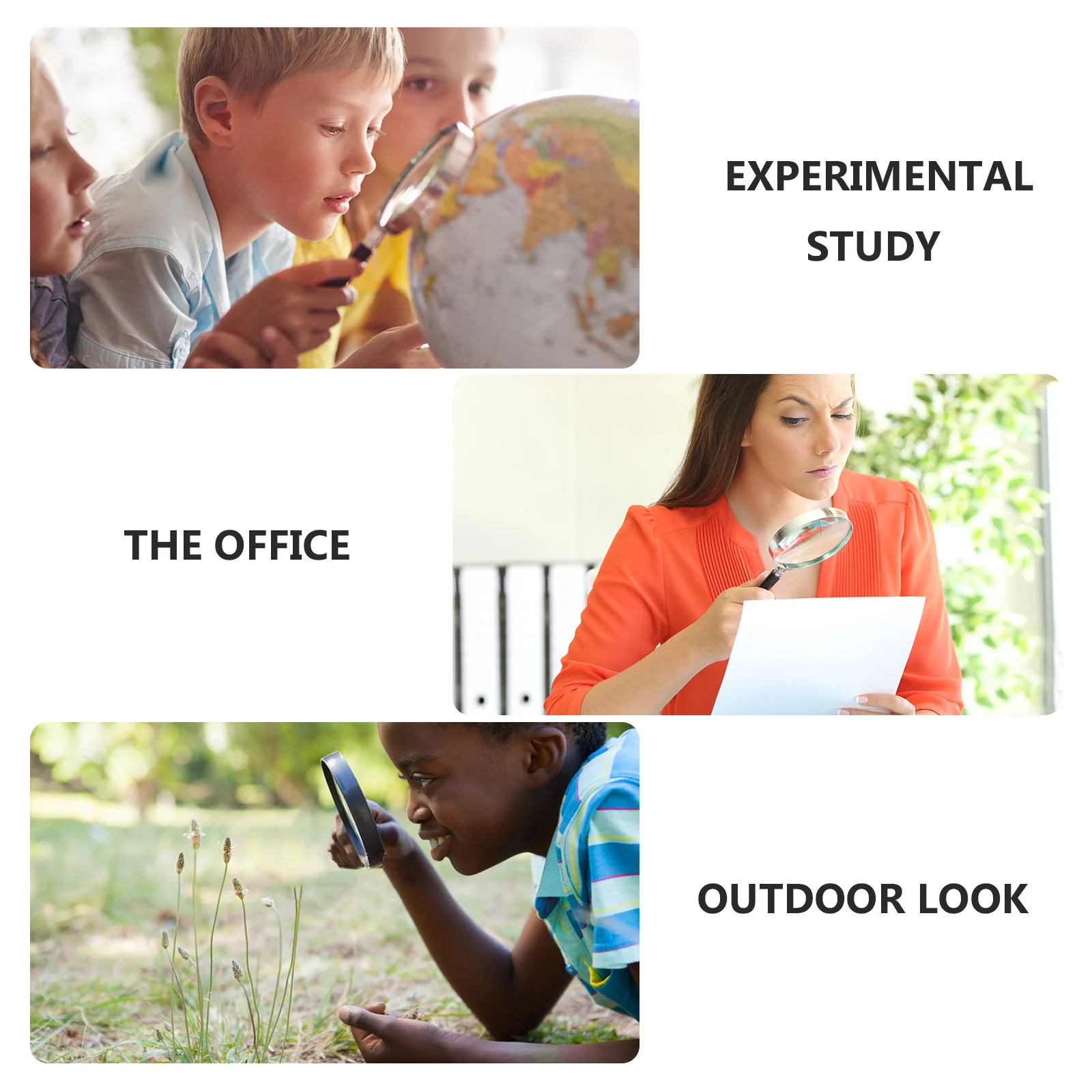 

Handheld Magnifier High Definition Durable Easy Use Explore World Insects Plants Plastic Non-Skid Black White