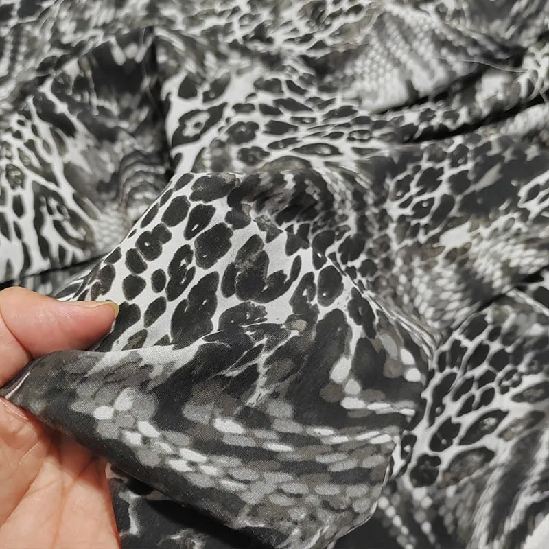 Good,Mixed Coffee Sexy Snake Leopard Pattern Chiffon Skirt Fabric,Sewing Material,DIY Dress,Pants,Imitate Silk Chiffon Fabric