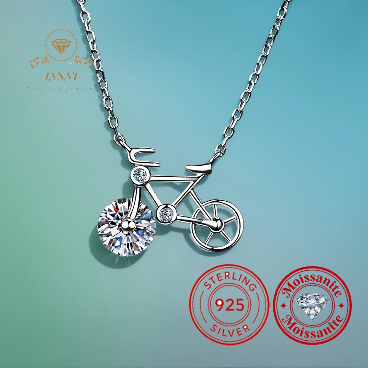 

S925 Sterling Silver Moissanite Bicycle Choker, Minimalist Cute Necklace for Women, Daily Wear Sweet Jewelry Certificate