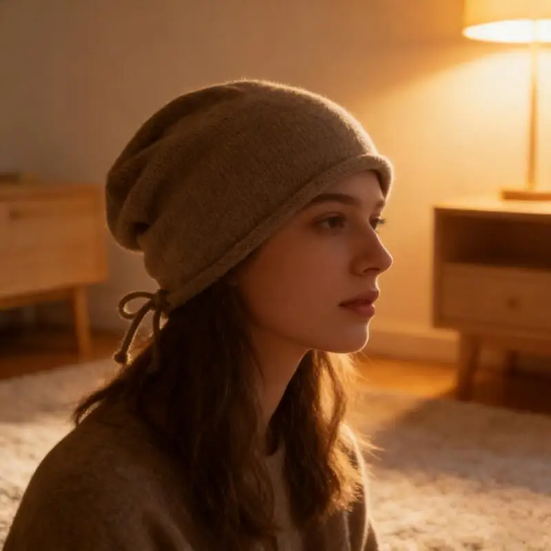 قبعة للنساء متعددة الاستخدامات في خريف وشتاء، محيط الرأس الكبير، حواف ملفوفة، قبعات تكدرت تظهر الوجه، قبعة باردة برأس صغير #2