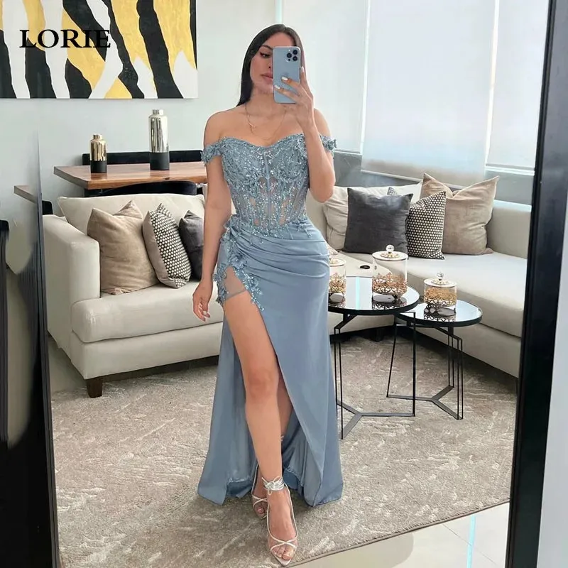 LORIE Nordic Blue Mermaid suknie wieczorowe koronkowe aplikacje suknie na bal maturalny eleganckie plisy suknia wieczorowa 2024 dostosowane