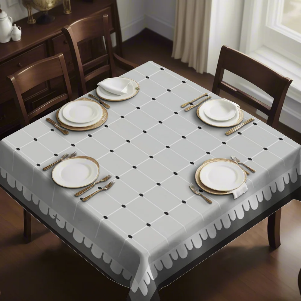 New grey series polka dot printed tablecloth, luxurious and high-end tablecloth.