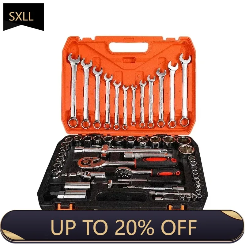 

SXLL 61Pcs Metric S2 Socket Set 1/2 1/4 3/8 Inch Manual Ratchet Wrench Drill Bit, Repair Household Mechanic