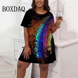 Sumeer Trend Tie Dye Gradient Print Dress Plus Size Women Short Sleeve Dresses Fashion Casual Pullover Ladies Loose Mini Dresses