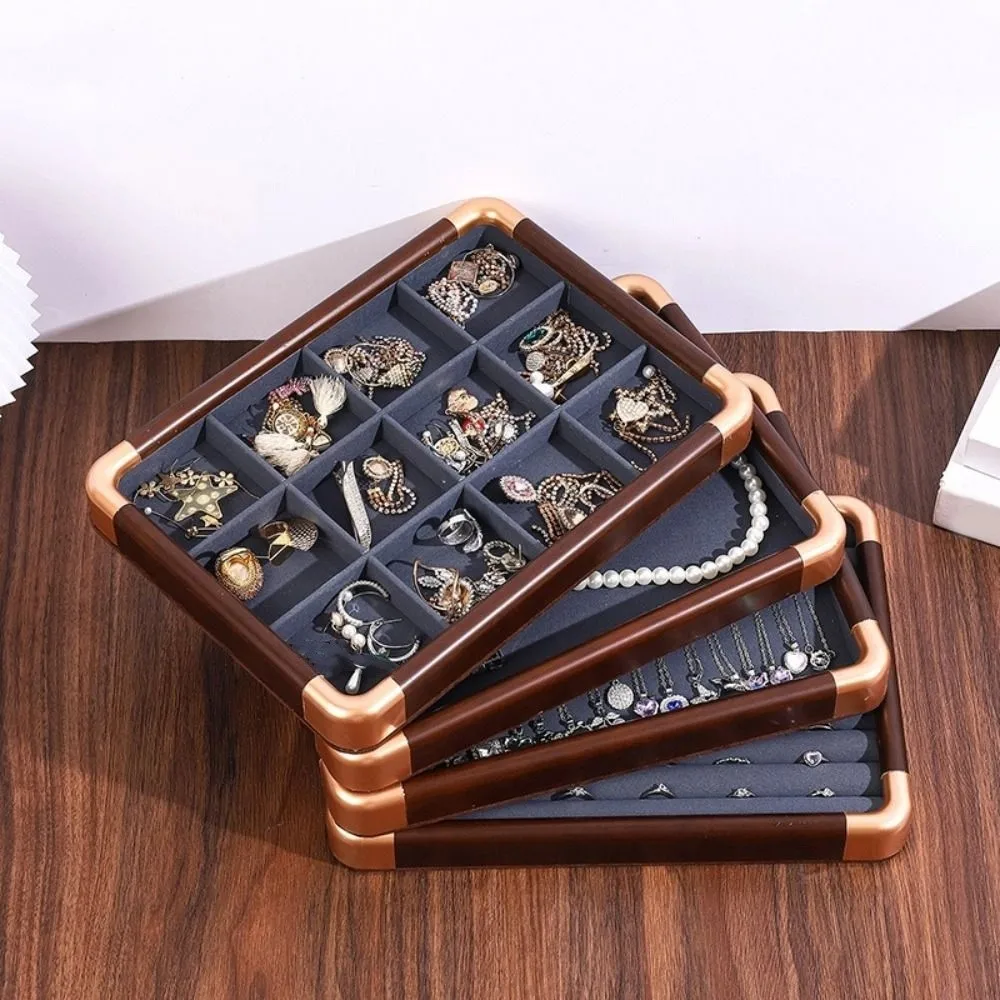 Velvet Wooden Jewelry Tray Large Capacity Earrings Rings Jewelry Display Tray Necklaces Bracelets Storage Box